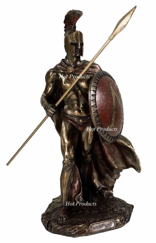 10" Leonidas Greek Warrior Spartan King Statue Spear Hoplite Shield Bronze Color
