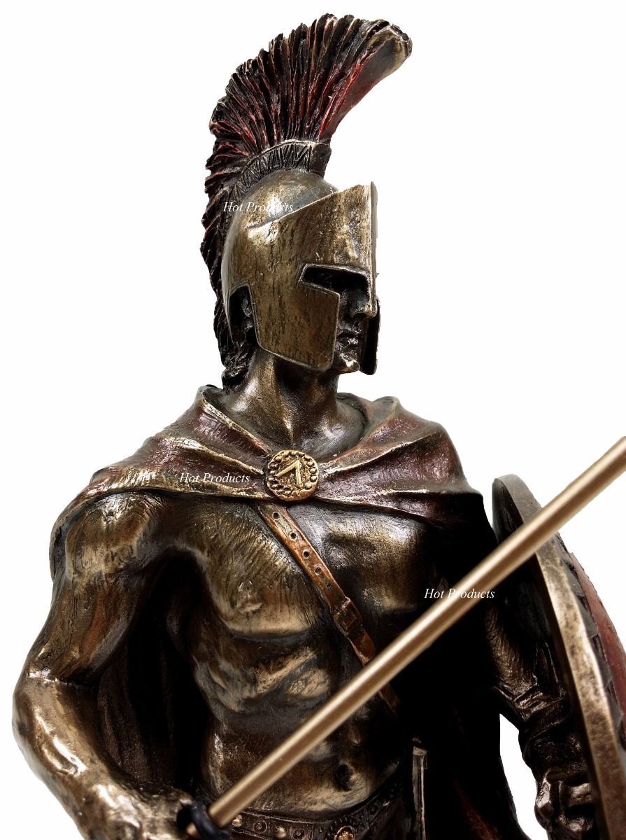 10" Leonidas Greek Warrior Spartan King Statue Spear Hoplite Shield Bronze Color