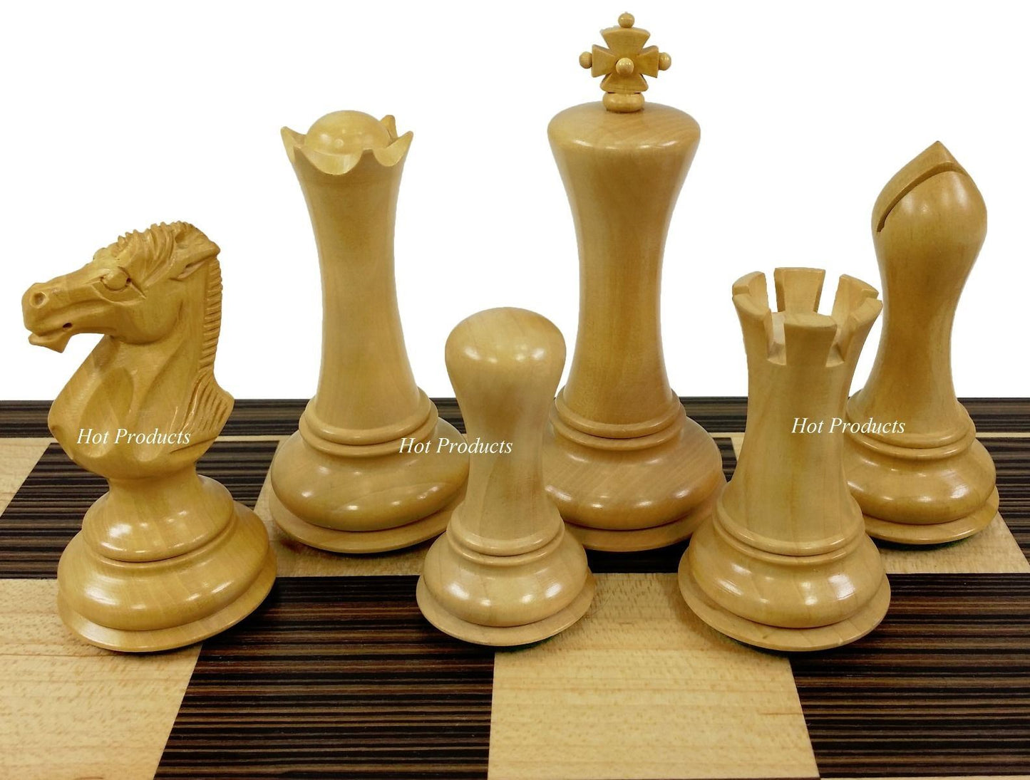 4 Q Black & Natural Empire Modern Staunton Wood Chess Set 17" Ebony Maple Board