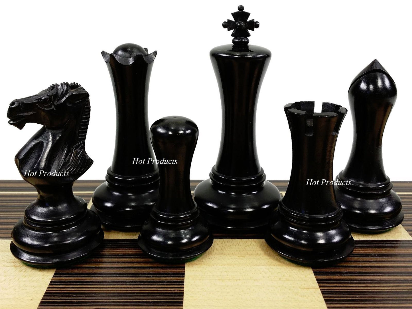 4 Q Black & Natural Empire Modern Staunton Wood Chess Set 17" Ebony Maple Board