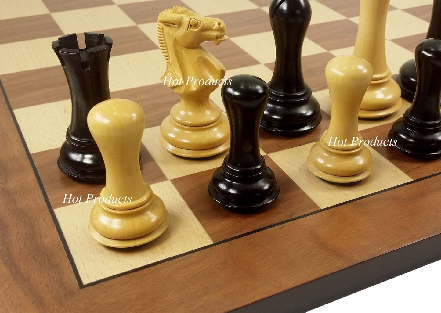 4 Q Black & Natural Empire Modern Staunton Wood Chess Set Walnut Maple Board 19"