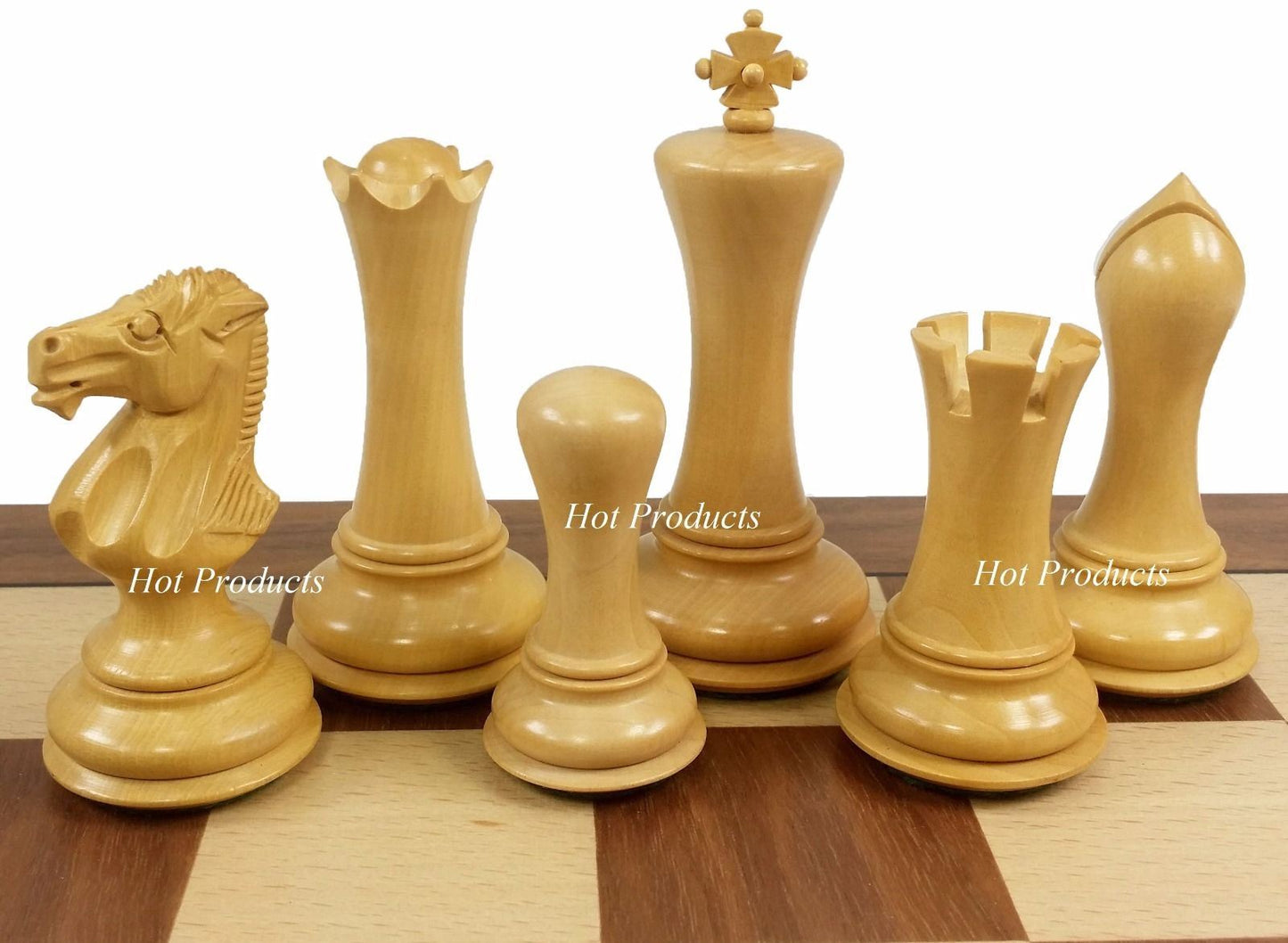 4 Q Black & Natural Empire Modern Staunton Wood Chess Set Walnut Maple Board 19"