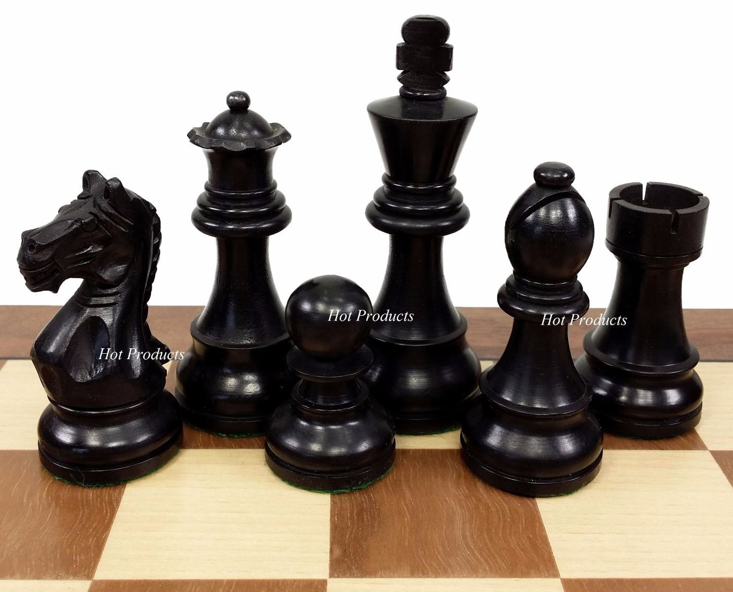 4 QN Black Supreme Knight Staunton Wood Chess Set W/ 17" Walnut & Maple Board