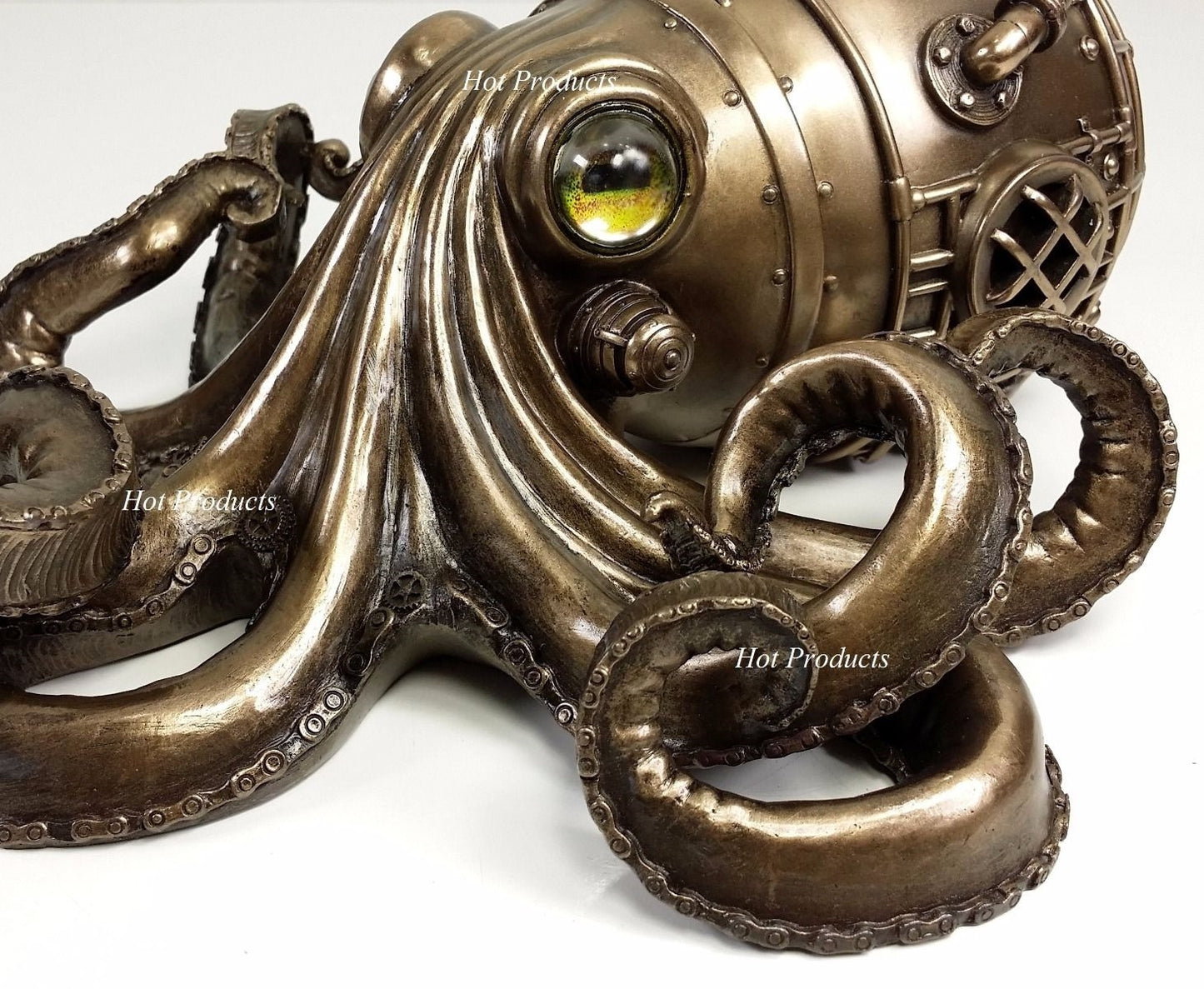 Nautical Steampunk Octopus Diving Helmet Drawer Trinket Box Statue Bronze Finish