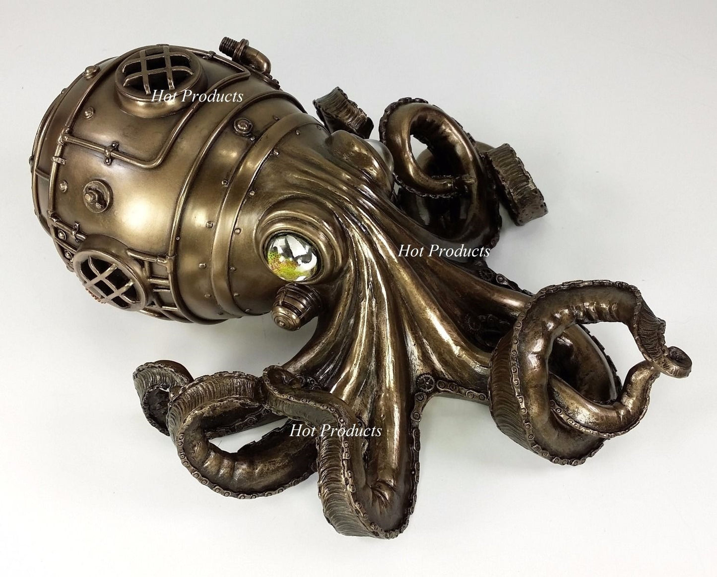 Nautical Steampunk Octopus Diving Helmet Drawer Trinket Box Statue Bronze Finish