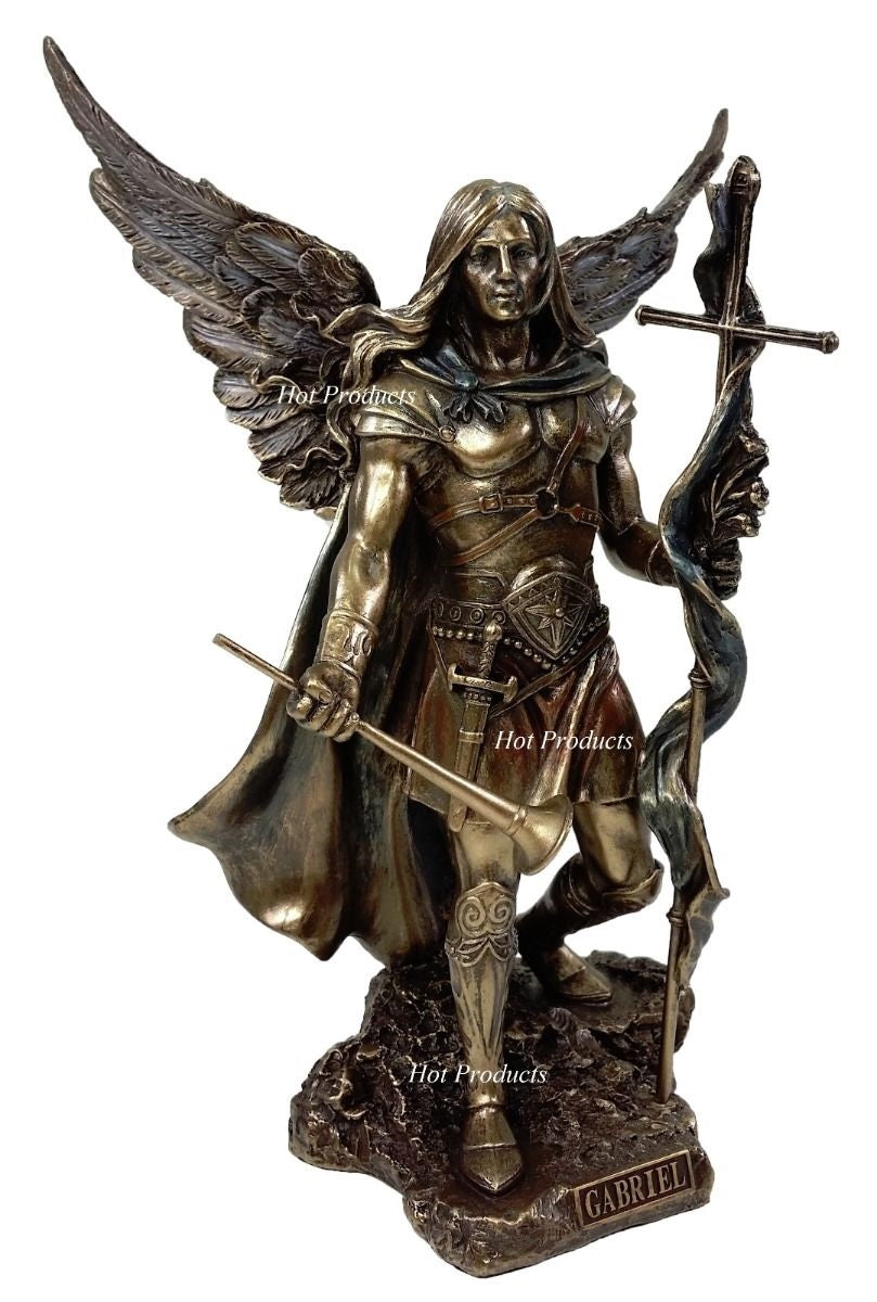 PAIR Saint Michael & Gabriel Archangel Sword & Shield Statue Bronze Color