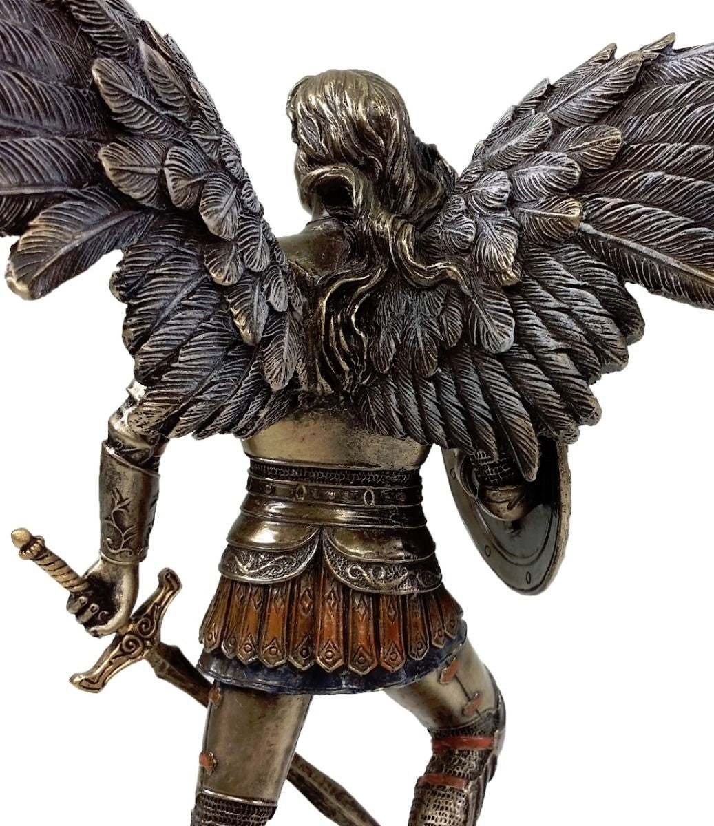 PAIR Saint Michael & Gabriel Archangel Sword & Shield Statue Bronze Color