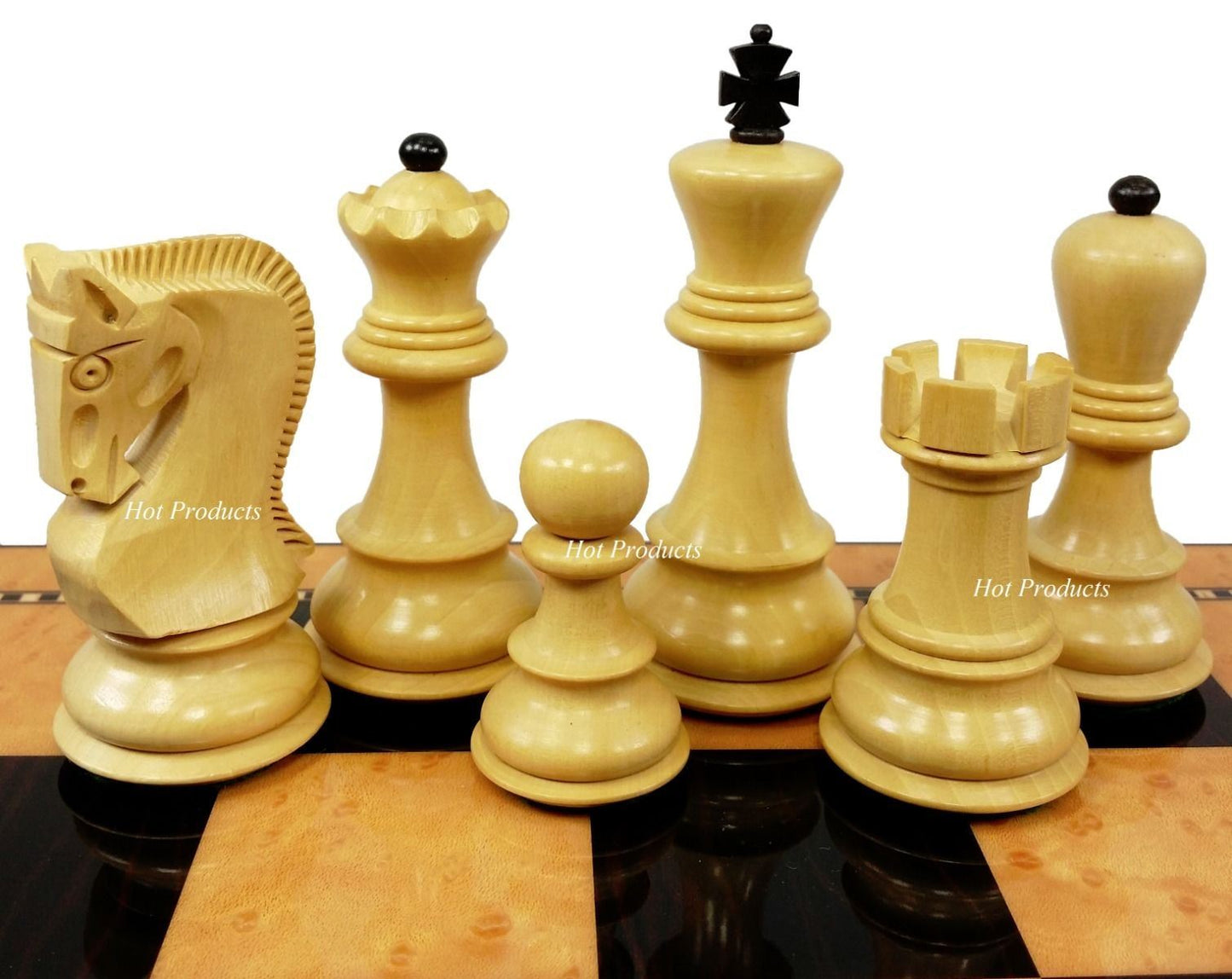 BLACK Opposite Tops 3 3/4" King Staunton Wood Chess Men Set NO Board or Storage