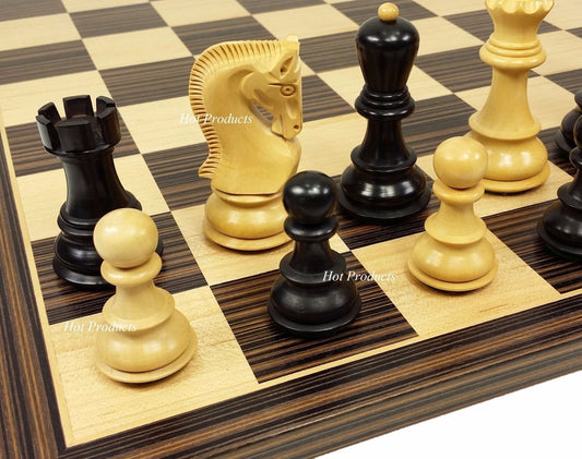 4 QN BLACK RUSSIAN Opp Tops 3 3/4" King Staunton Wood Chess Set 17" Ebony Board