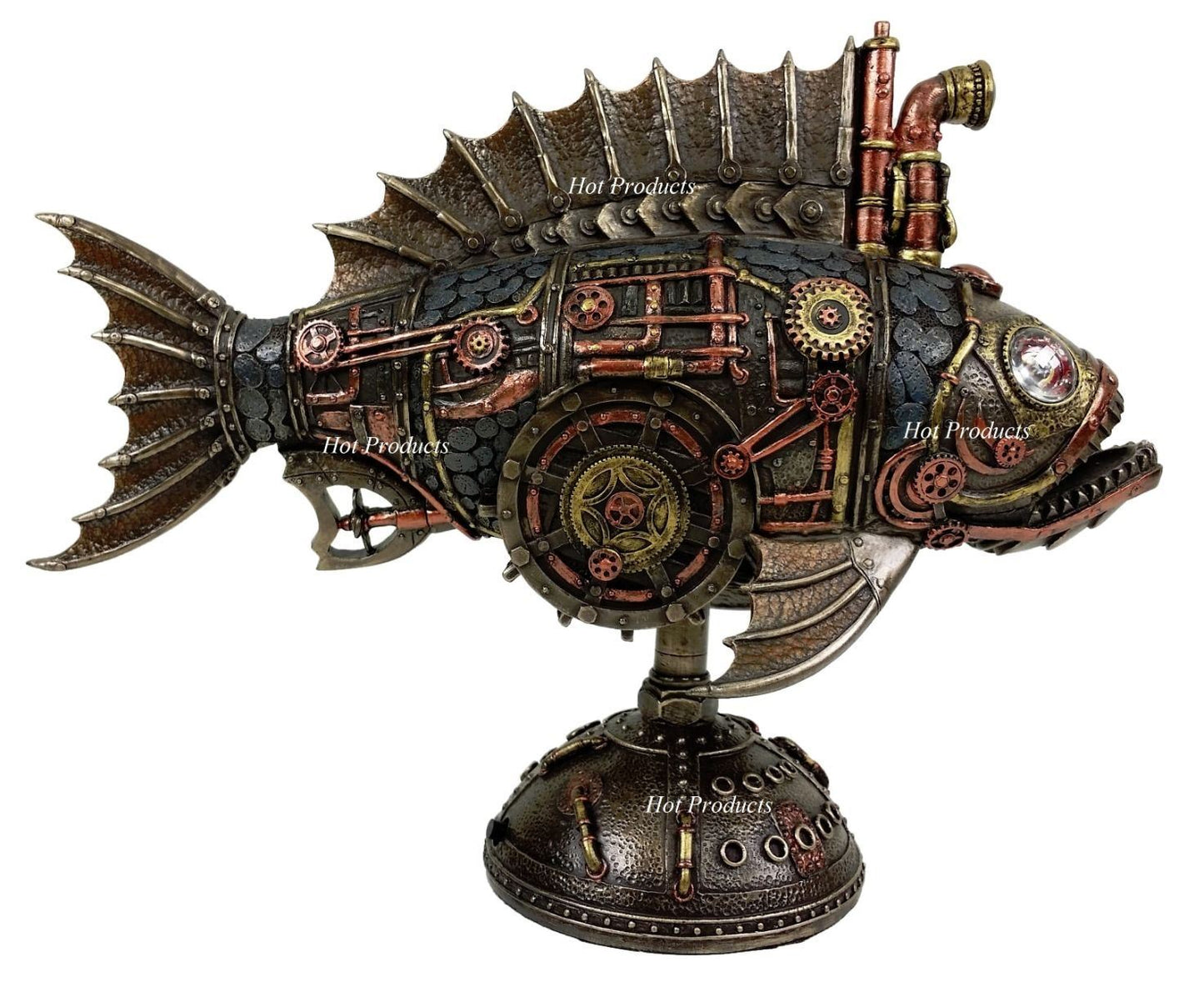 12" LED NIGHTLIGHT Steampunk Submarine Anglerfish Statue Sculpture Bronze Finish