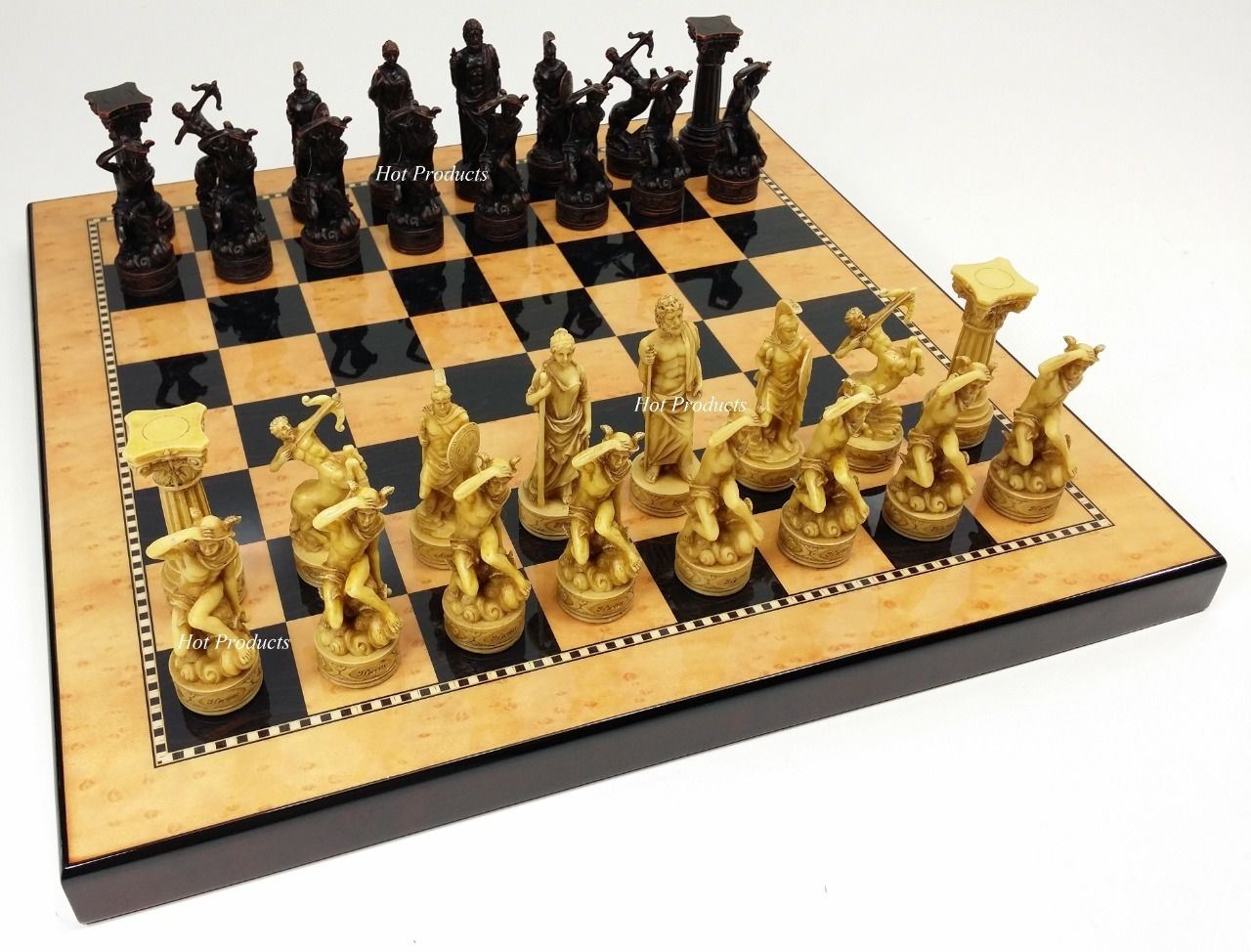 Zeus Greek Roman Mythology Gods Chess Set 15" Walnut Birdseye Maple Color Board