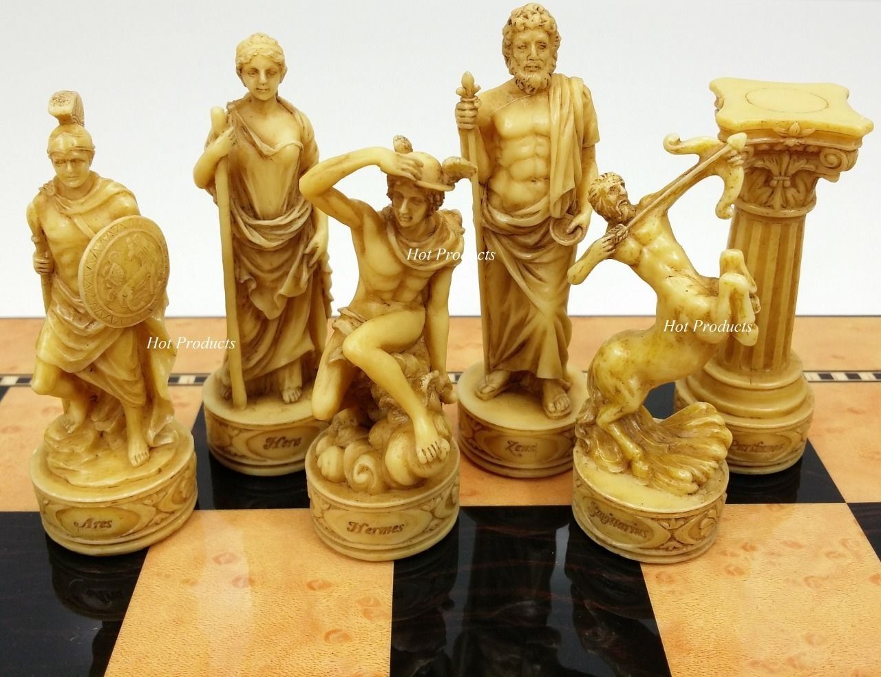 Zeus Greek Roman Mythology Gods Chess Set 15" Walnut Birdseye Maple Color Board