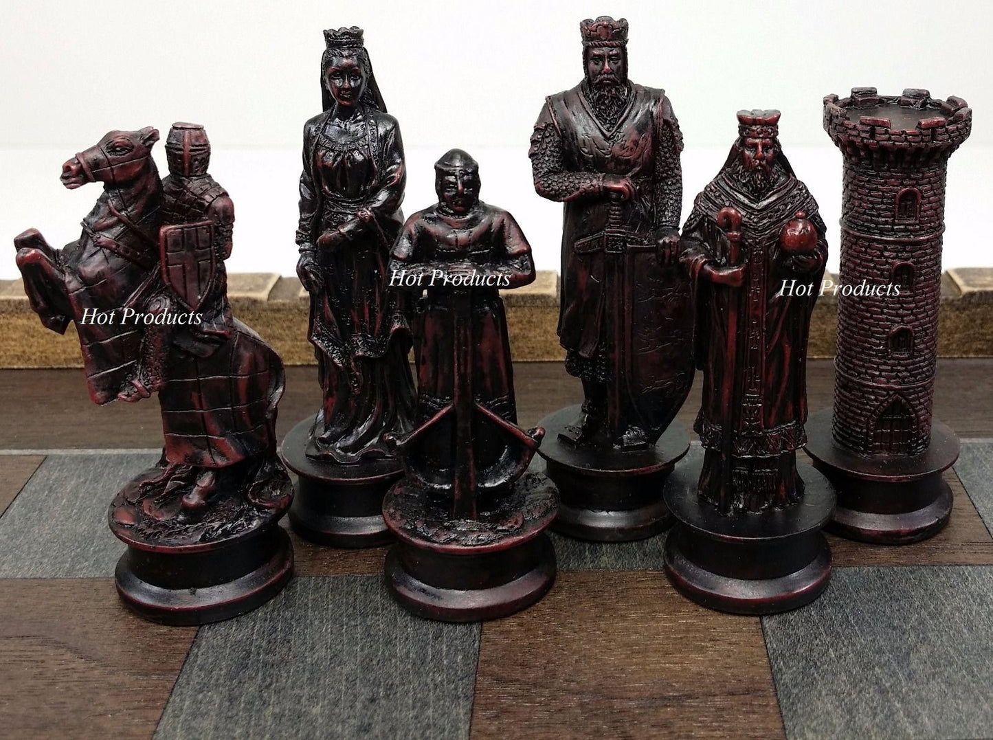 Medieval Times Crusades King Richard Chess Set Antique Color W/  Castle Board