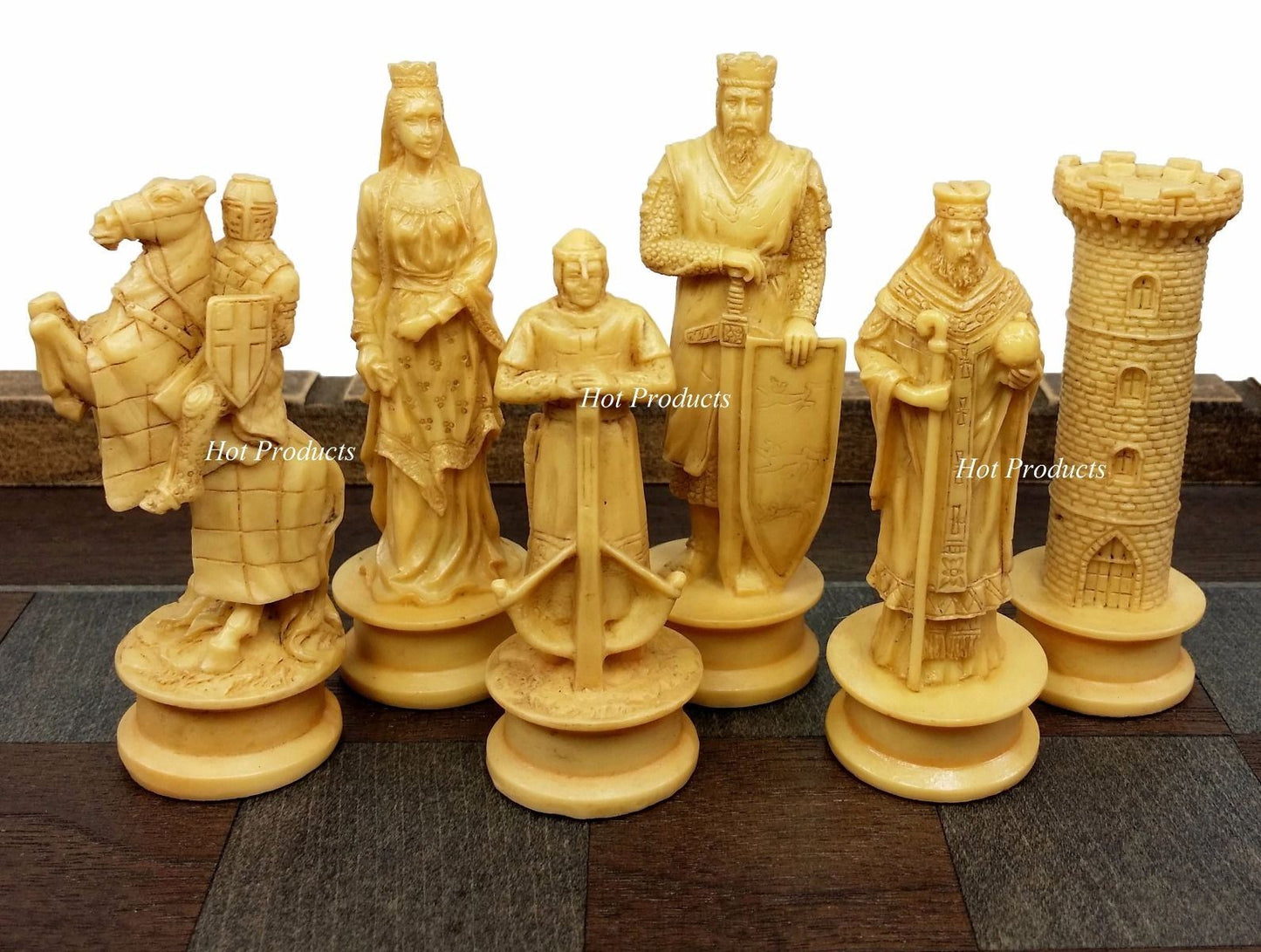 Medieval Times Crusades King Richard Chess Set Antique Color W/  Castle Board