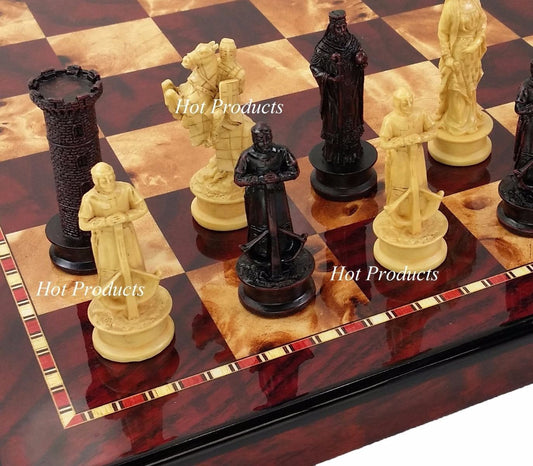 Medieval Times Crusades King Richard Chess Set Antique Color 18" Cherry Color Bd