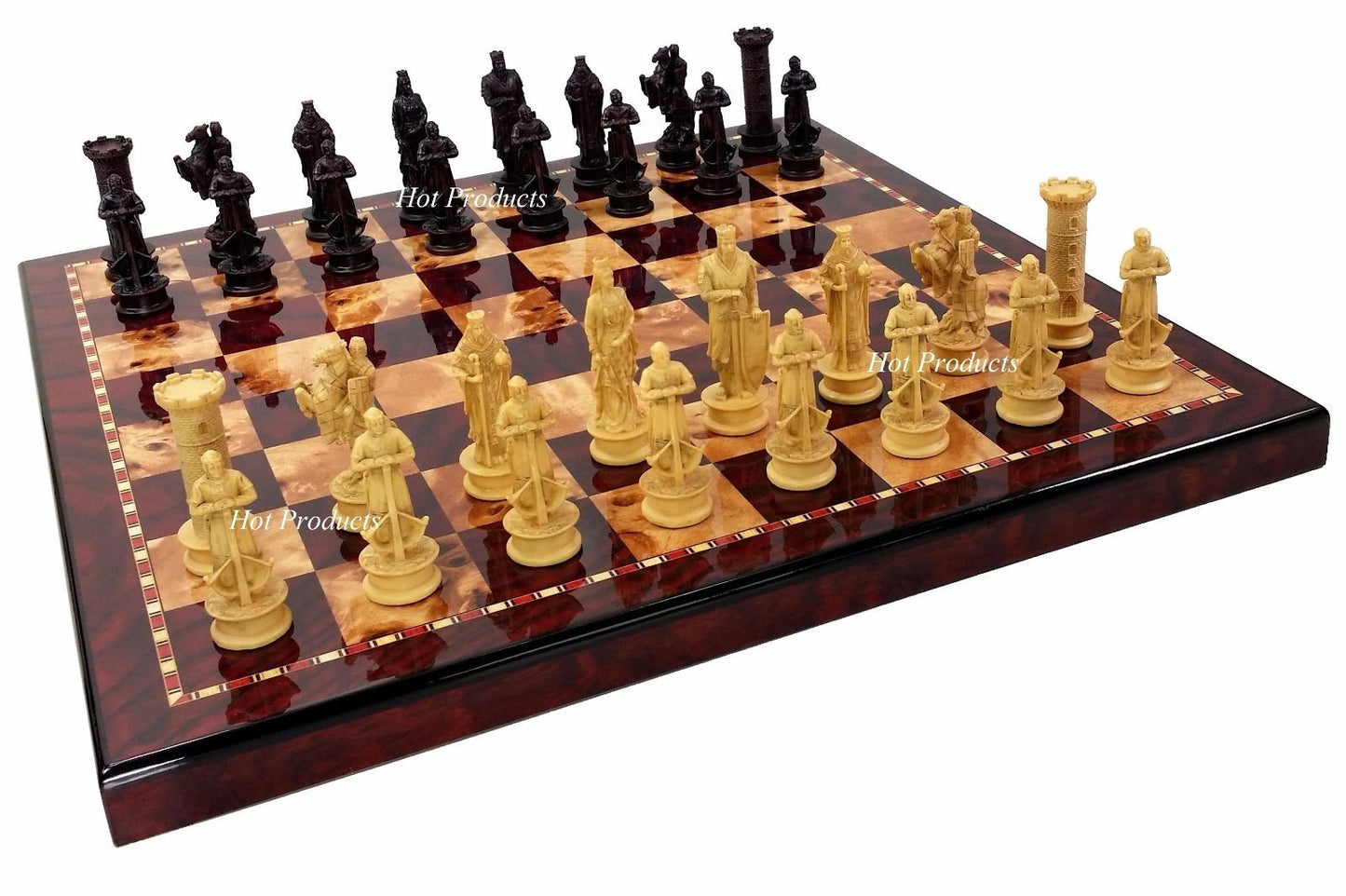 Medieval Times Crusades King Richard Chess Set Antique Color 18" Cherry Color Bd