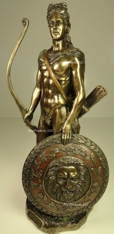 11 3/4" Apollo God of Sun W/ Bow Greek Mythology Statue Bronze Finish semi nude