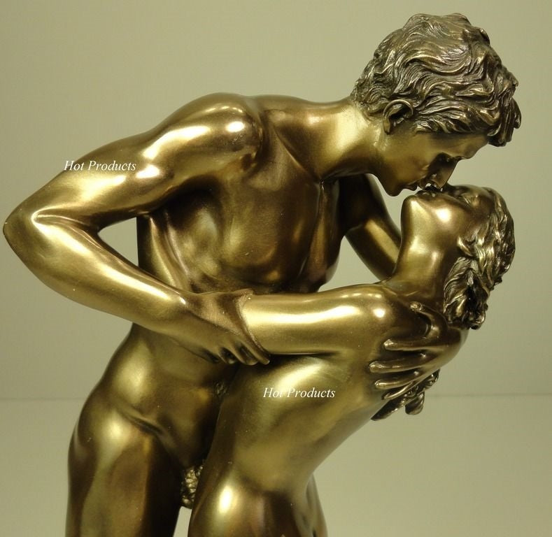 LOVERS KISS STANDING Sculpture Nude Male Female Erotic Statue Bronze Finish