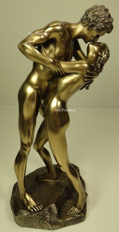 LOVERS KISS STANDING Sculpture Nude Male Female Erotic Statue Bronze Finish