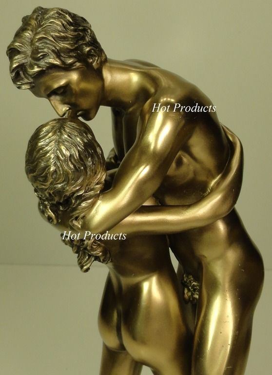 LOVERS KISS STANDING Sculpture Nude Male Female Erotic Statue Bronze Finish