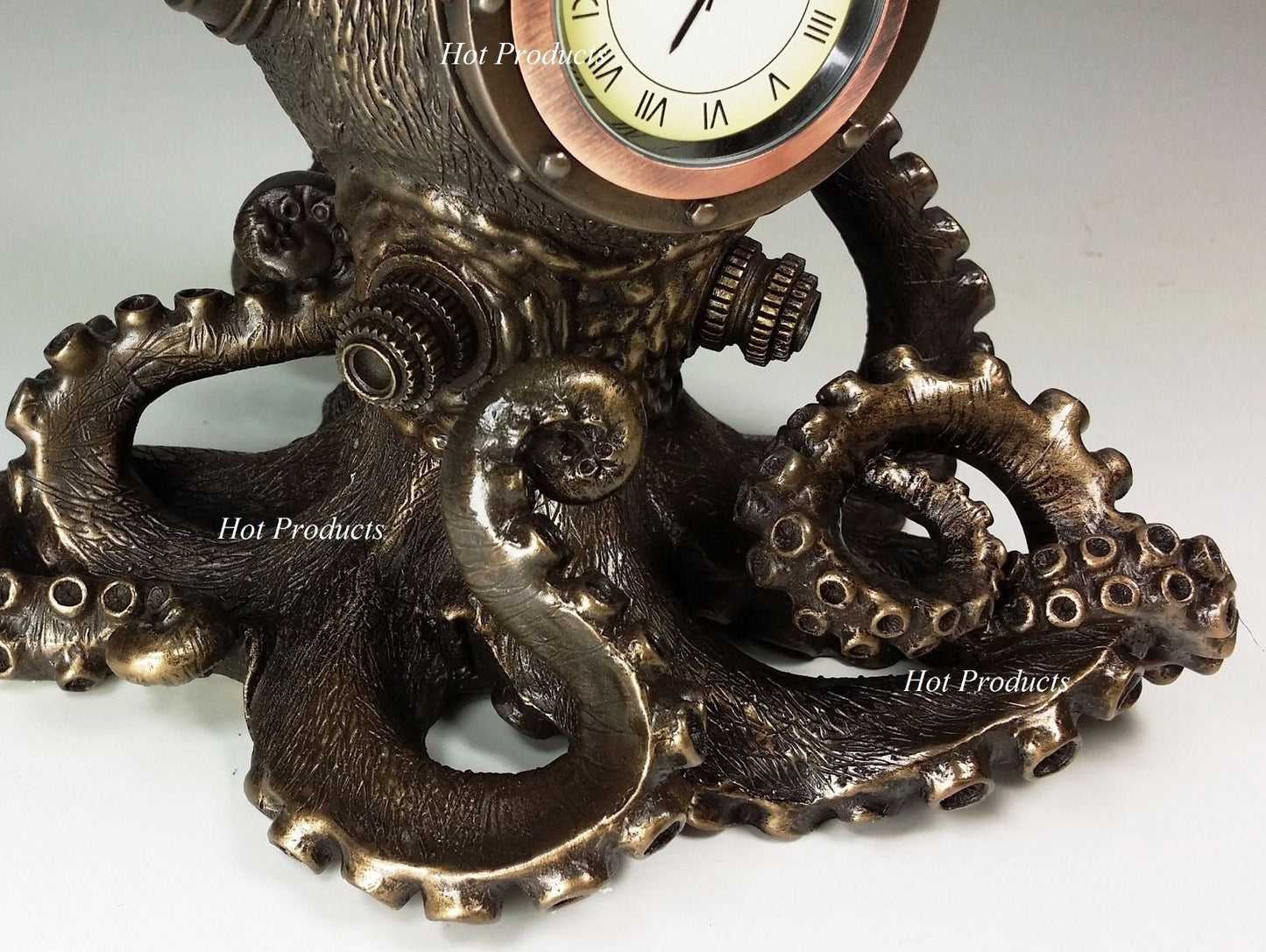 Nautical Steampunk Octopus Desk Clock Diving Helmet Statue Sculpture Bronze Colr