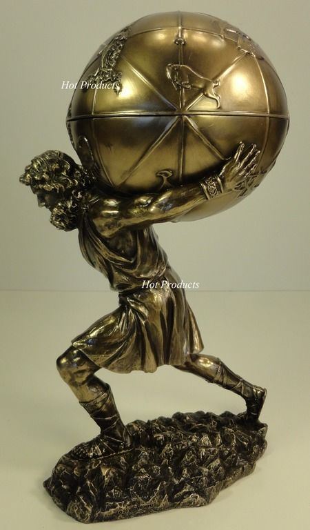 12" Greek Atlas God World on Back W/ Trinket Box Statue Sculpture Bronze Finish