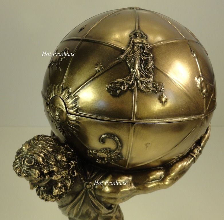 Veronese 12" Greek Atlas Statue Holding The World – Bronze Finish Trinket Box Sculpture