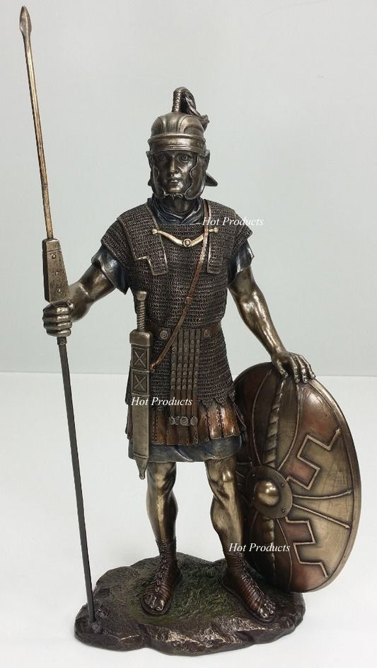 13 3/4" ANCIENT TIMES ROMAN LEGION SOLDIER with ROUND SHIELD Statue Bronze Color