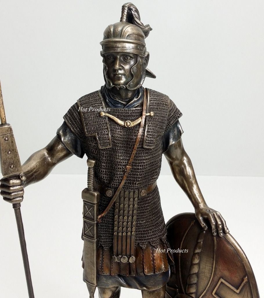 13 3/4" ANCIENT TIMES ROMAN LEGION SOLDIER with ROUND SHIELD Statue Bronze Color