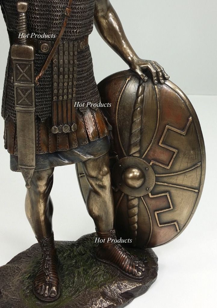 13 3/4" ANCIENT TIMES ROMAN LEGION SOLDIER with ROUND SHIELD Statue Bronze Color