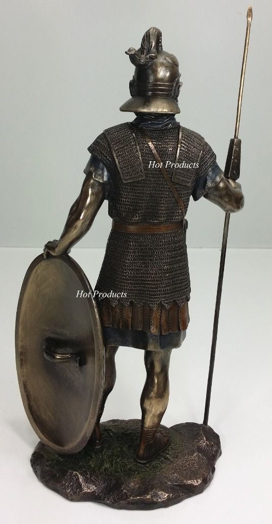 13 3/4" ANCIENT TIMES ROMAN LEGION SOLDIER with ROUND SHIELD Statue Bronze Color