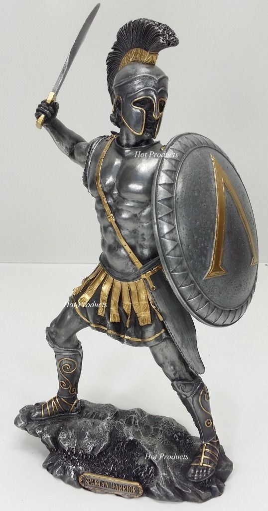 Pair of 12.5" SPARTAN GREEK WARRIOR HOPLITE SHIELD Pewter & Gold Color Statue