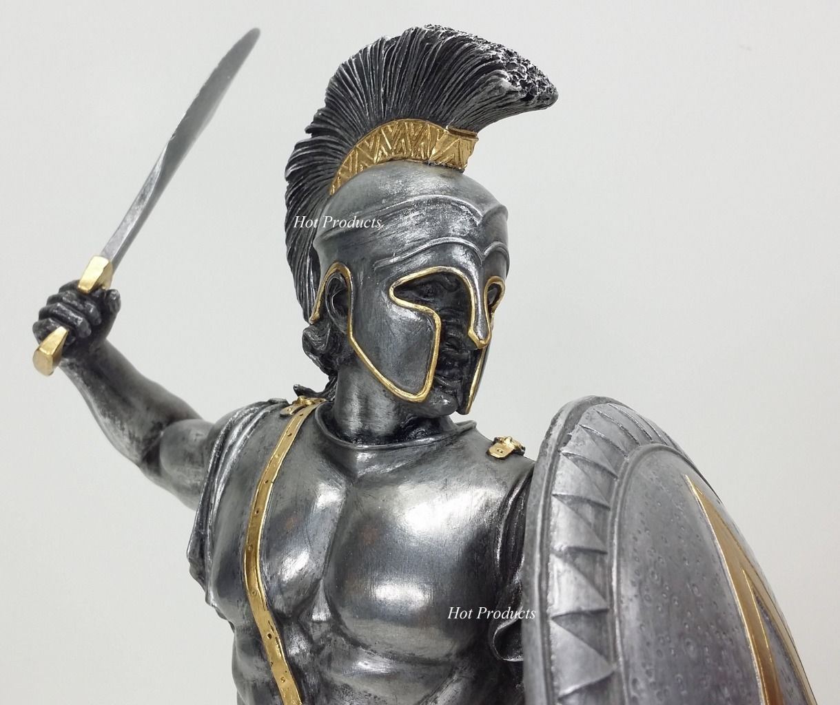 Pair of 12.5" SPARTAN GREEK WARRIOR HOPLITE SHIELD Pewter & Gold Color Statue