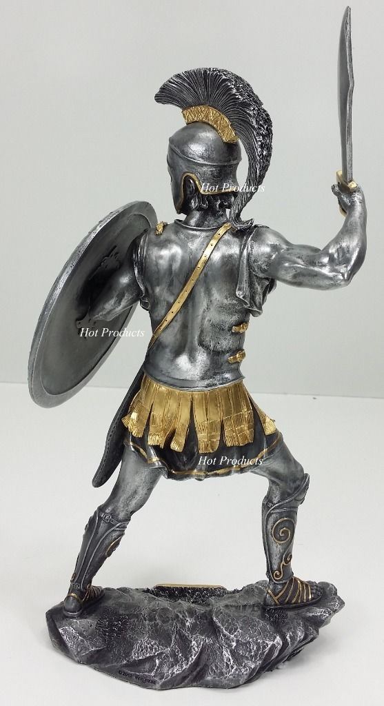 Pair of 12.5" SPARTAN GREEK WARRIOR HOPLITE SHIELD Pewter & Gold Color Statue