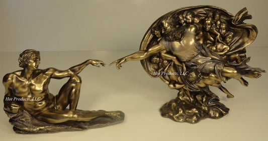 Set of 2 - Creation of Adam / God Genesis Statue Sculpture Antique Bronze Finish