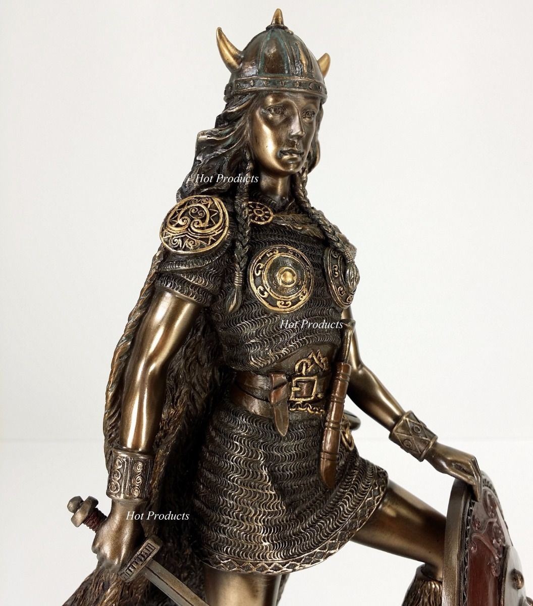 Viking Shieldmaiden Norse Mythology Statue Bronze Finish Shield Maiden