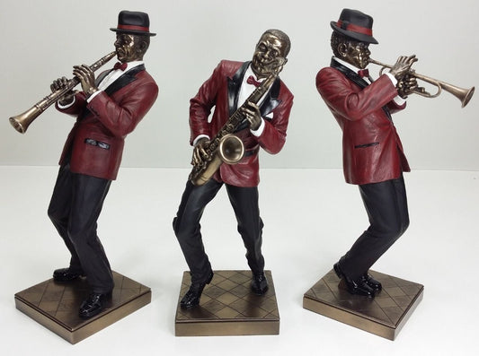 3PC SET JAZZ BAND COLLECTION SAXOPHONE TRUMPET CLARINET PLAYER Statue Sculpture