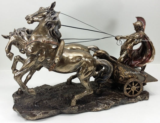 LARGE 25" Medieval Times Roman Gladiator Chariot Statue Bronze Color