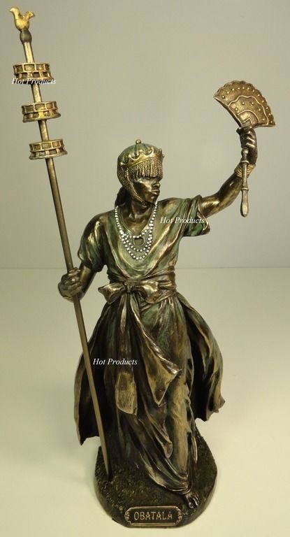 ORISHA OBATALA King White Cloth Yoruba African Statue Sculpture Bronze Finish