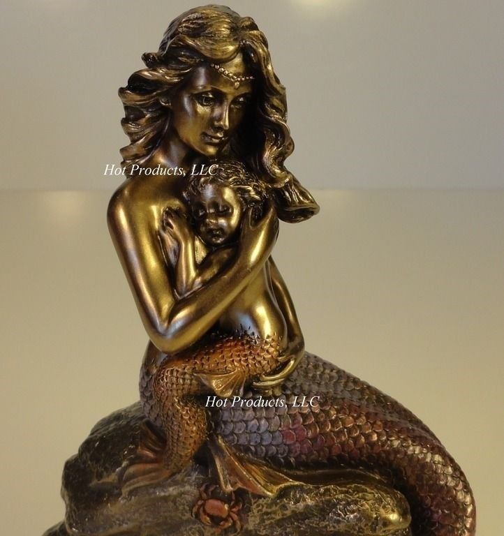 8" Mermaid CLOCK Nautical Decor Sculpture Figurine Statue Bronze Finish