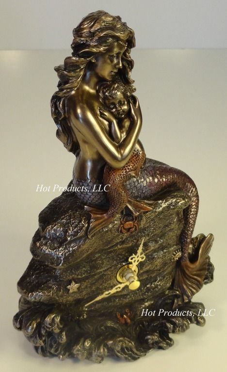 8" Mermaid CLOCK Nautical Decor Sculpture Figurine Statue Bronze Finish