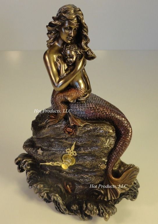 8" Mermaid CLOCK Nautical Decor Sculpture Figurine Statue Bronze Finish