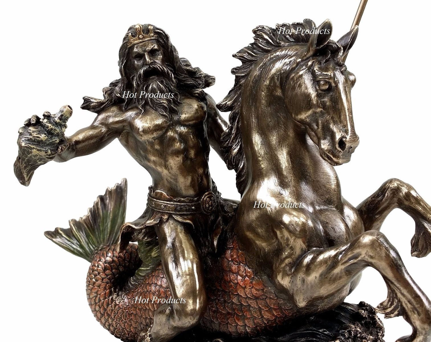 Poseidon on Hippocampus Horse GREEK MYTHOLOGY God of Sea Statue Bronze Color