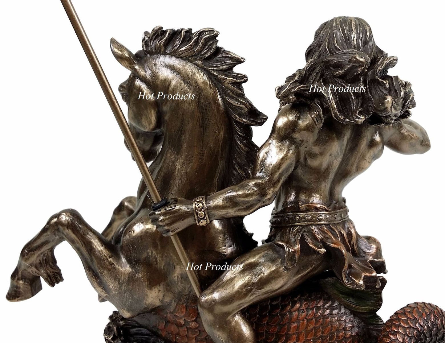 Poseidon on Hippocampus Horse GREEK MYTHOLOGY God of Sea Statue Bronze Color