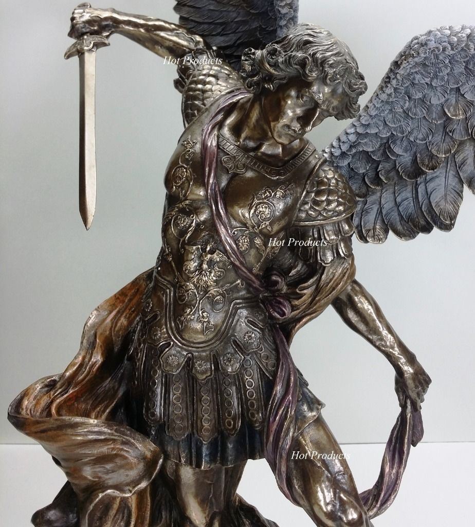 LARGE 31"  St Michael Archangel Tramples Demon Statue Sculpture Bronze Finish