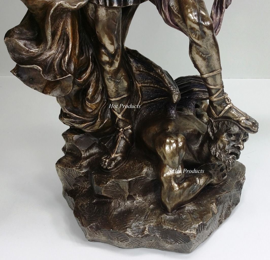 LARGE 31"  St Michael Archangel Tramples Demon Statue Sculpture Bronze Finish