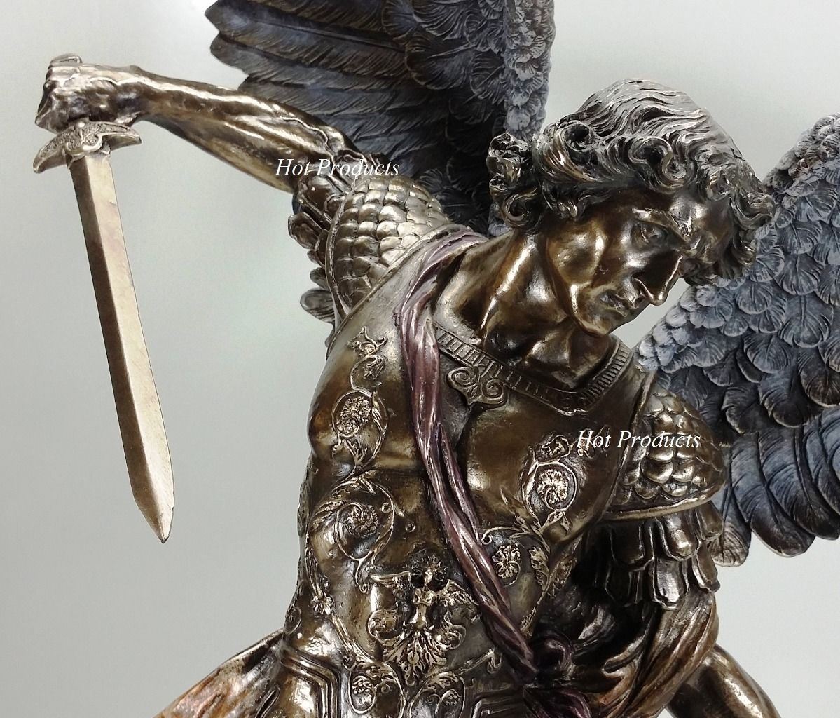 LARGE 31"  St Michael Archangel Tramples Demon Statue Sculpture Bronze Finish