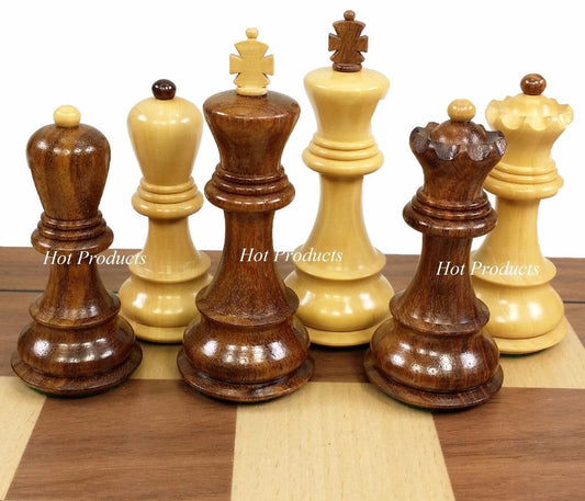 4 Queens Acacia Opposite Tops 3 3/4" King Staunton Wood Chess Men Set -NO BOARD