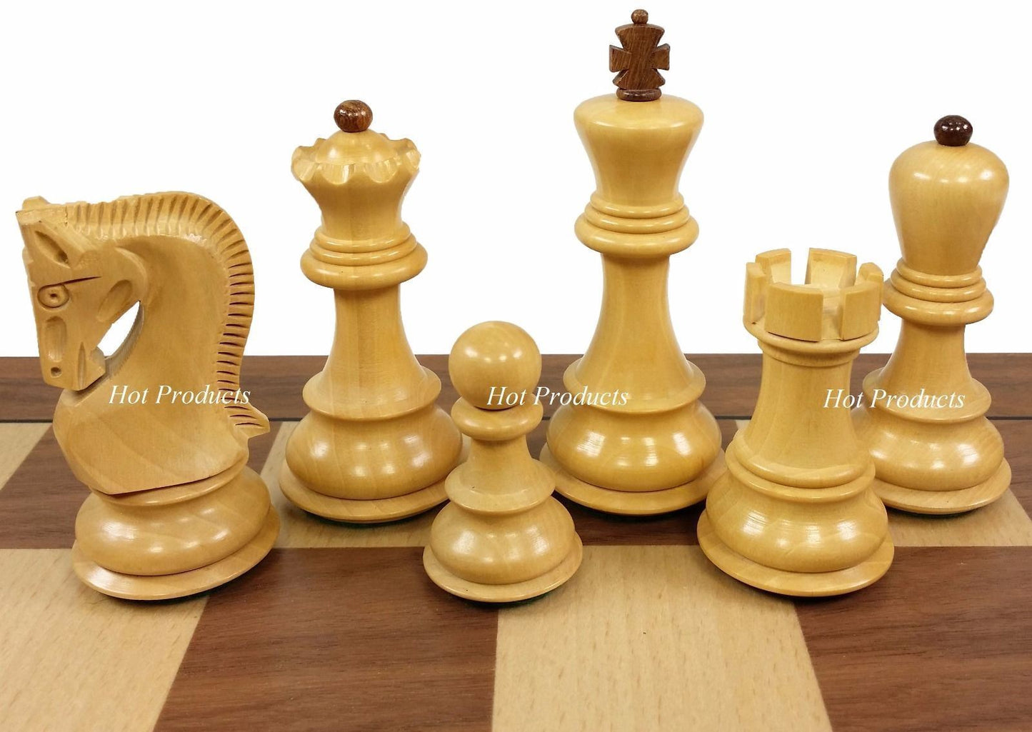 4 Queens Acacia Opposite Tops 3 3/4" King Staunton Wood Chess Men Set -NO BOARD