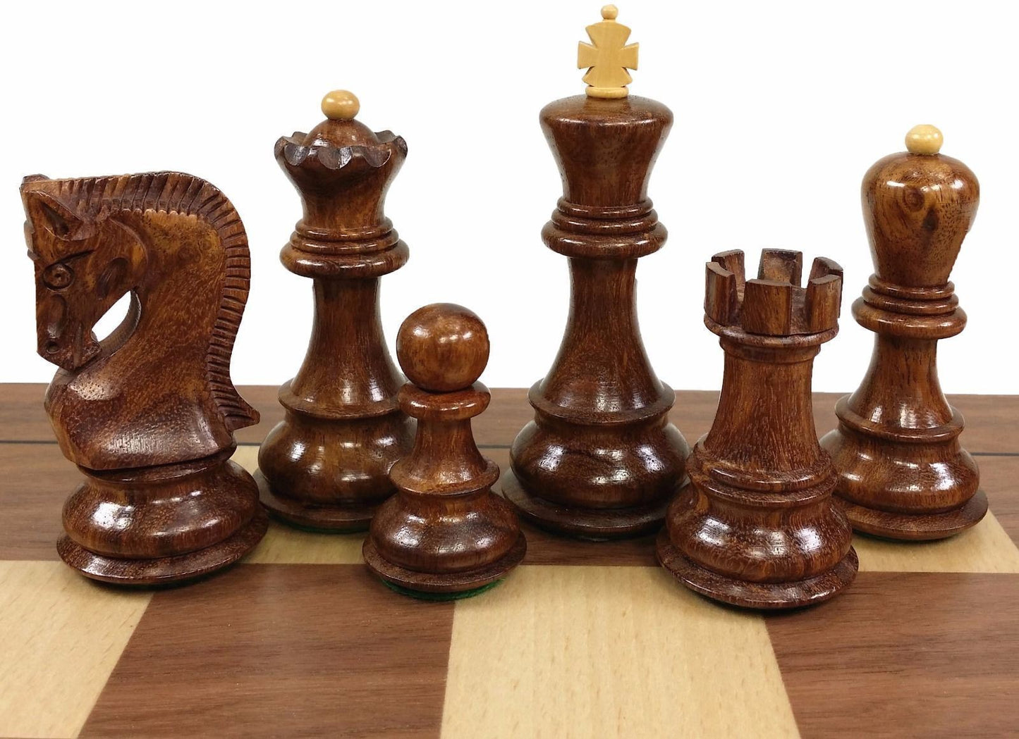 4 Queens Acacia Opposite Tops 3 3/4" King Staunton Wood Chess Men Set -NO BOARD